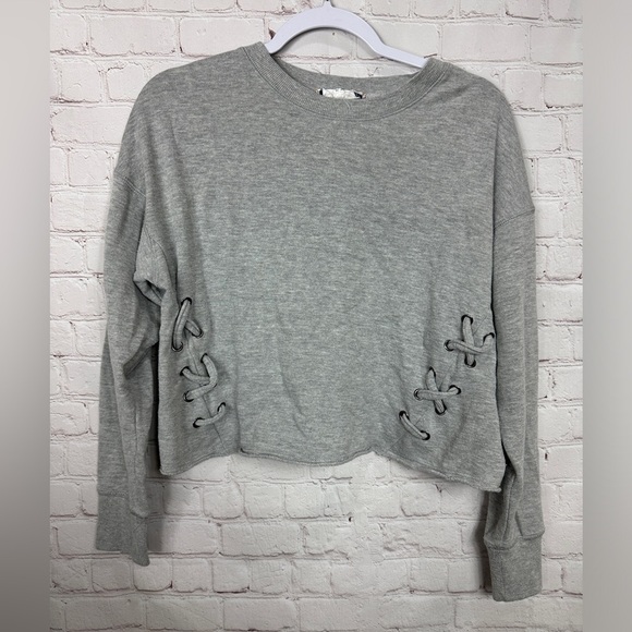 Pink Rose gray fleece lined cropped‎ crewneck sweatshirt, sz S - Picture 1 of 3